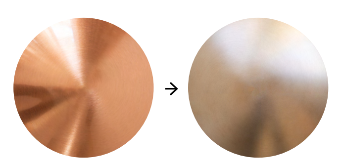 Polished copper and brushed rose gold discs rest side by side on white, their luxe textures radiating refined contrast.