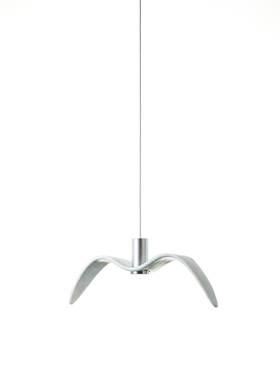 Brokis Night Birds Exterior Down pendant with wing-like blades and a sleek hub, suspended elegantly against white backdrop.