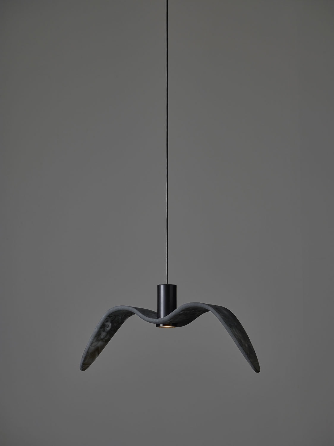Brokis Night Birds Exterior Down Pendant: hand-blown, sculptural black wing shade exudes minimalist luxury.