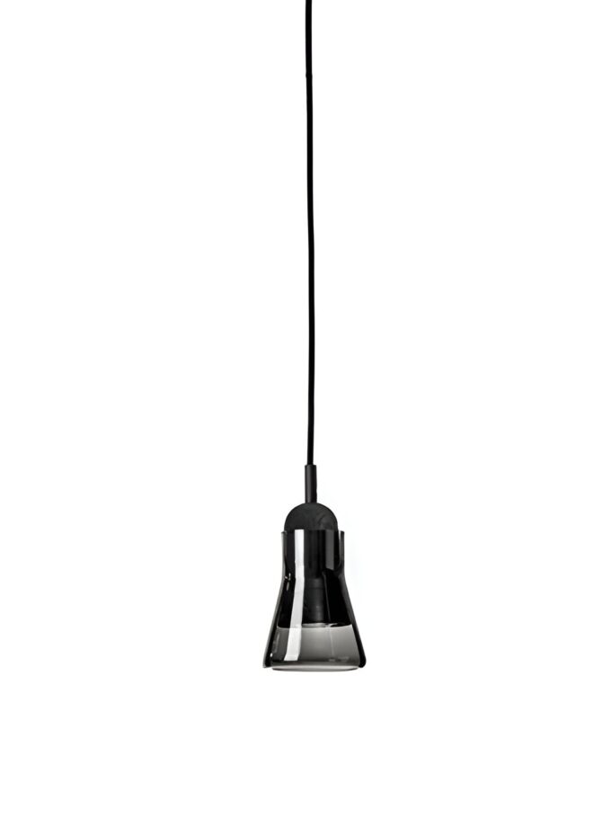 Brokis Shadows Exterior Medium Pendant: handblown black glass shade, slim flex, modern luxe silhouette on a white backdrop.