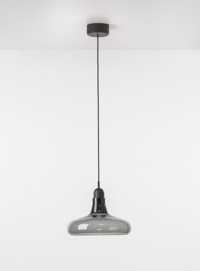 Brokis Shadows XL Medium Pendant features handblown smoky grey glass and black accents, suspended in minimalist elegance.