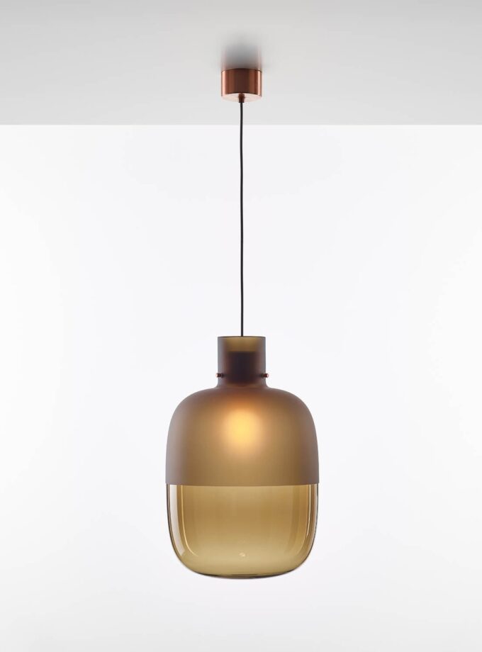 Brokis Awa Large Pendant showcases handblown brown-tinted glass, emitting a soft glow for refined luxury interiors.