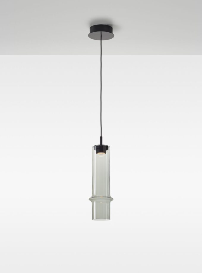 Brokis Bamboo Forest M pendant suspends elegantly, featuring a handblown smoke grey shade with a gentle central bulge.