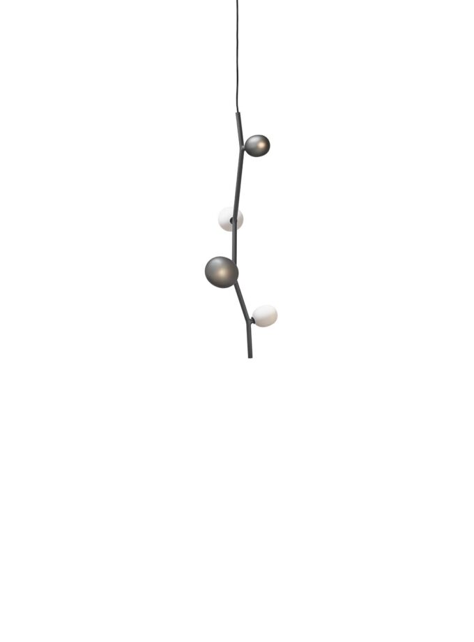 Brokis Ivy Vertical 4 Pendant showcases handblown glass globes on a sculptural black stem, elegantly suspended.