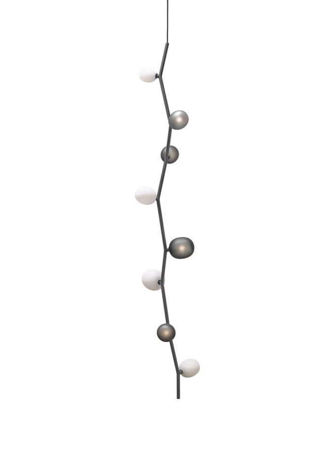 Brokis Ivy Vertical 8 Pendant features sculptural handblown glass shades on a slender black stem and elegant flex.