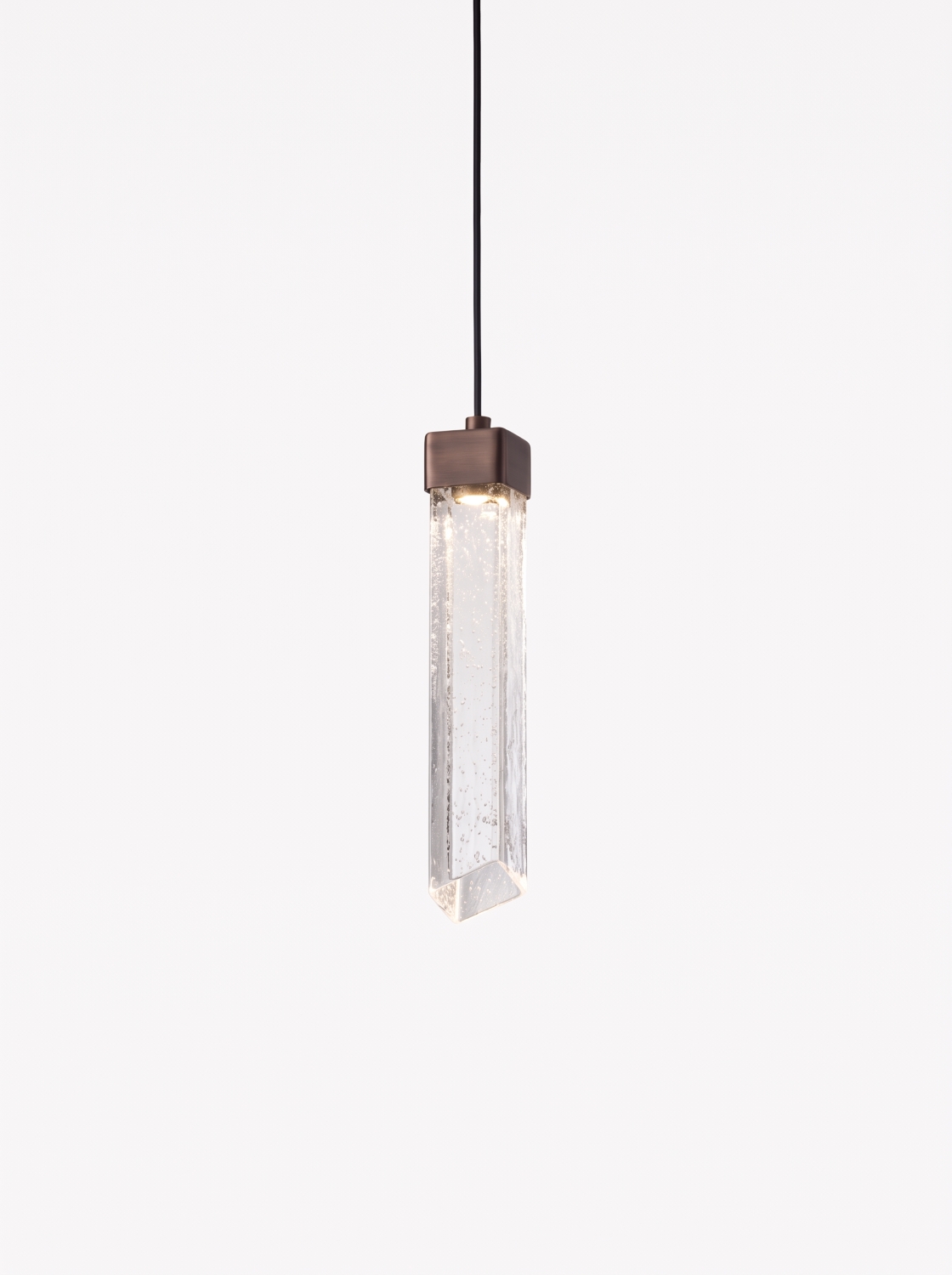 Brokis Comet Square 380 in transparent glass and bronze finish.