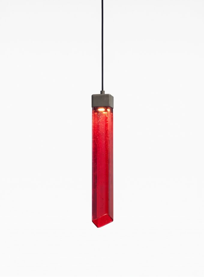 Brokis Comet Square 480 in red glass and graphite finish.