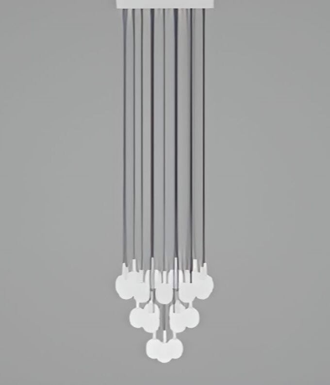 The Ivy Single C20A by Brokis: sculptural chandelier with hand-blown crystal globes suspended from slender black cords.
