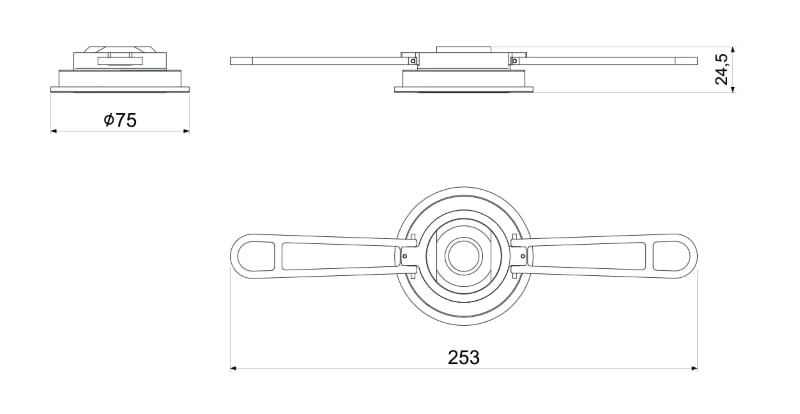 Technical drawing of a Brokis Knot trimless device: for ceiling thickness of 11-18mm