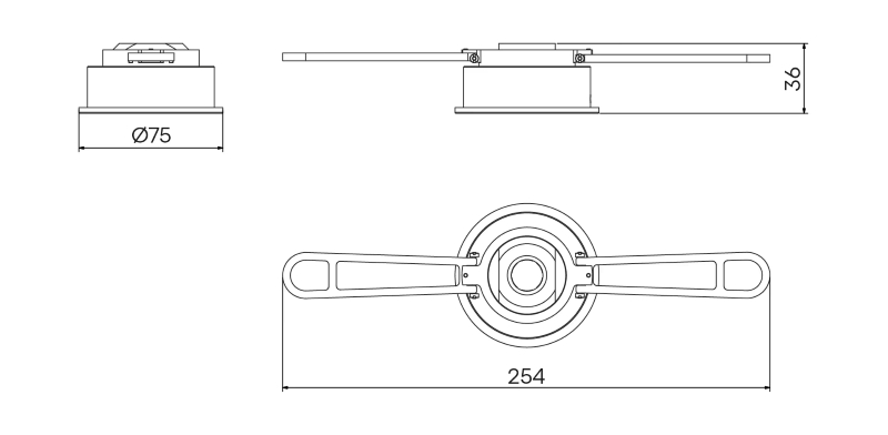 Technical drawing of a Brokis Knot trimless device: for ceiling thickness of 25-33mm