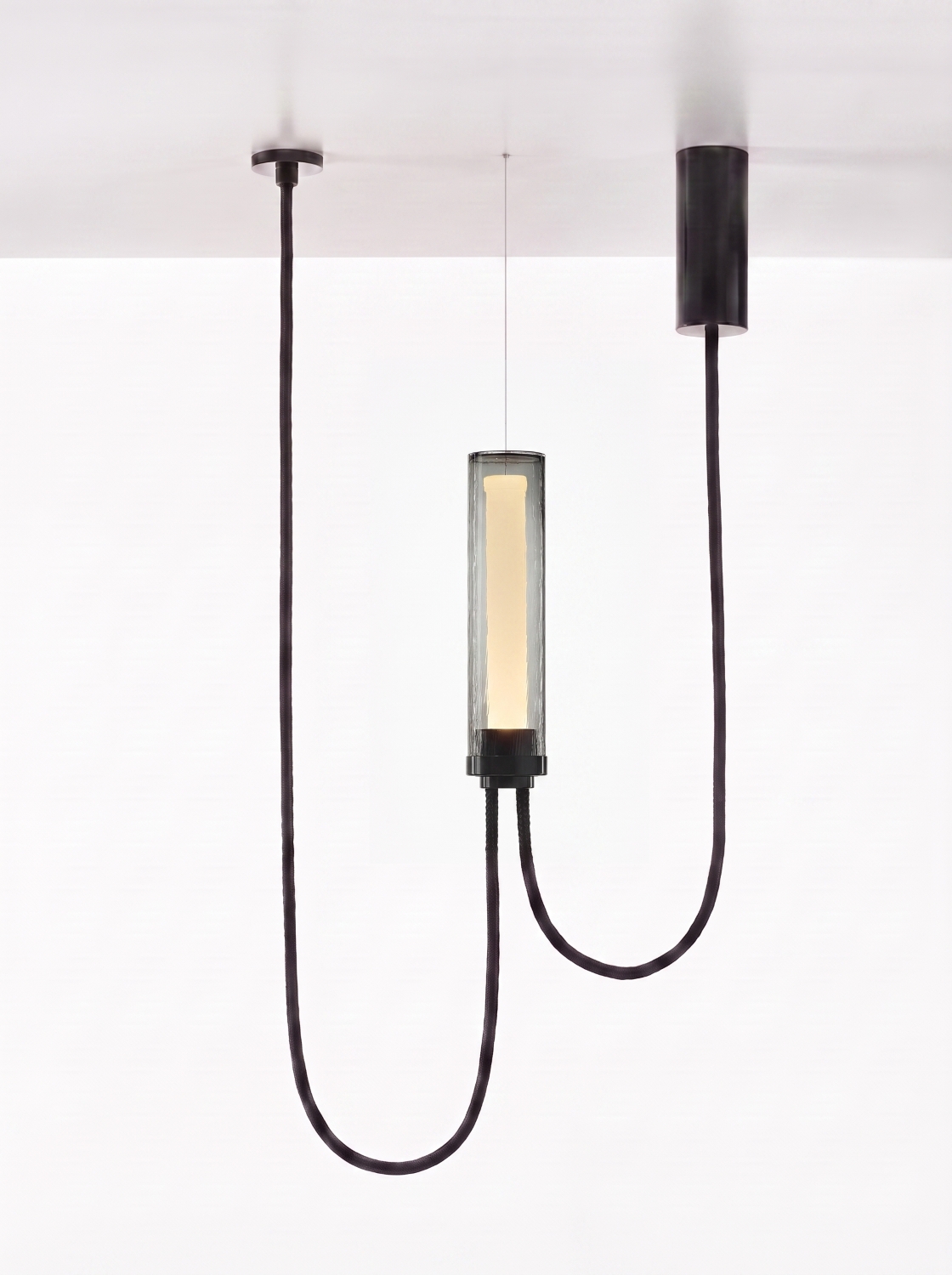 Brokis Arcade I in smoke grey glass with ripples and glossy black finish.