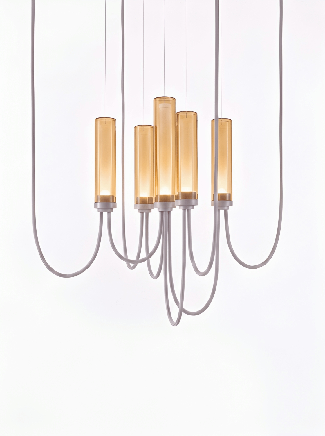 Brokis Arcade Criss-Cross Small V in amber glass and glossy white finish.