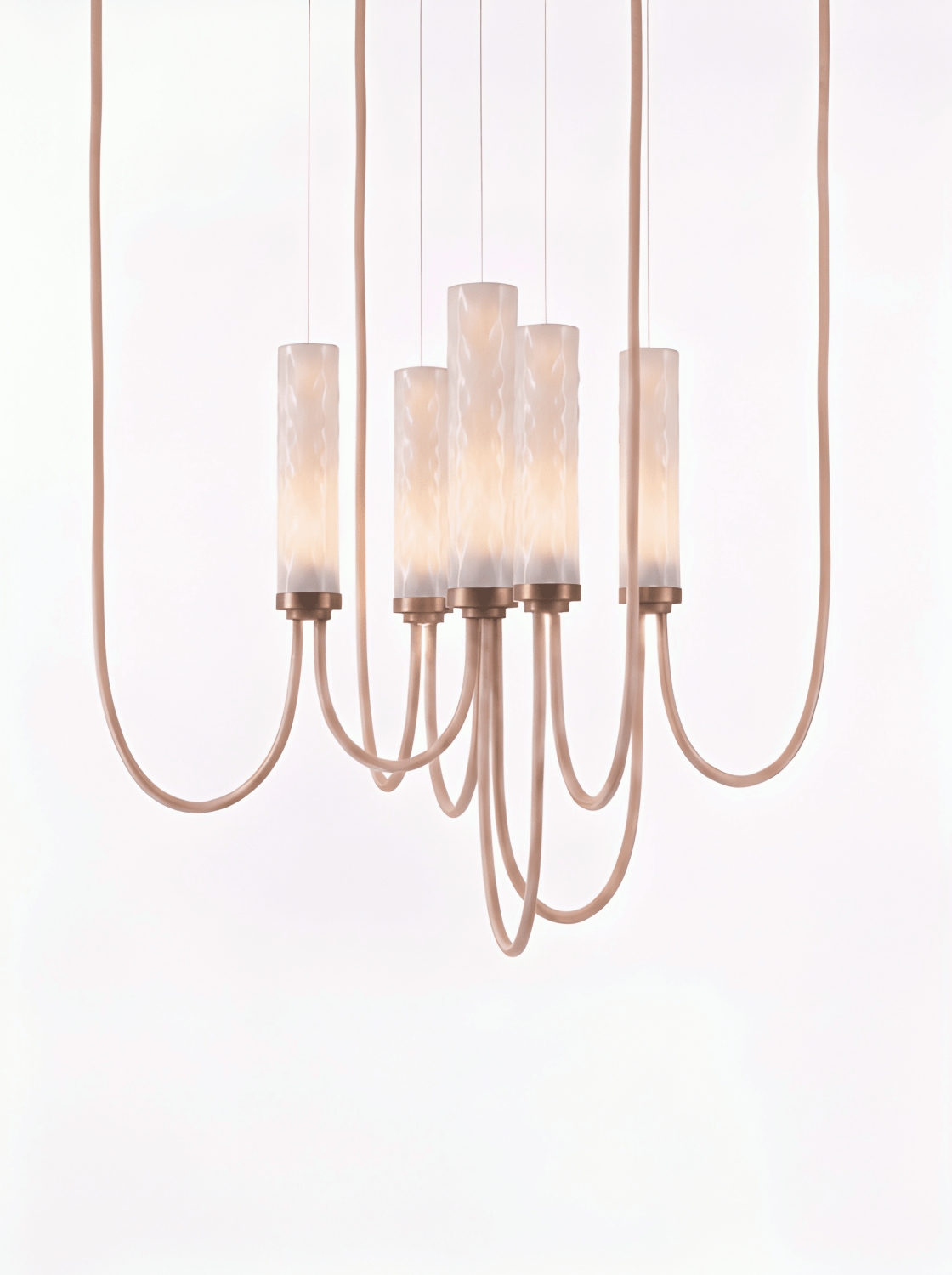 Brokis Arcade Criss-Cross Small V in opaline glass with ripples and brushed champagne finish.