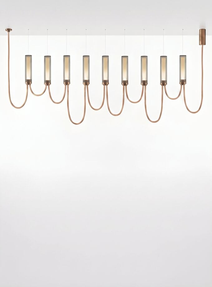 Brokis Arcade IX in smoke grey glass and brushed champagne finish.