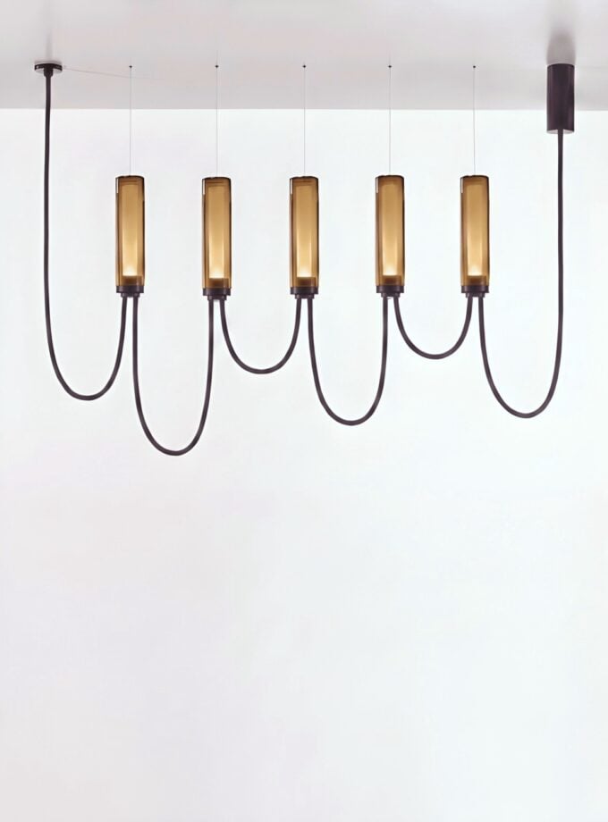 Brokis Arcade V in smoke brown glass and glossy black finish.